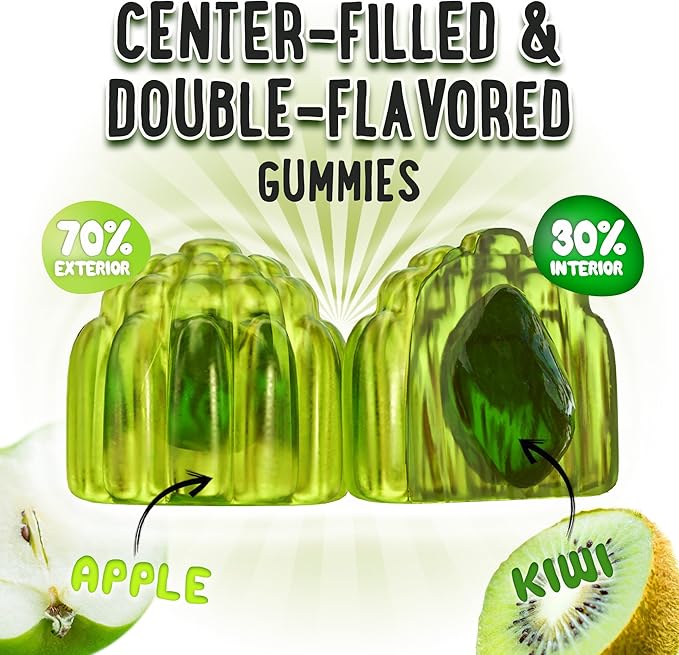 Gummies à la vitamine D3 K2 et au calcium à cœur coulant - Supplément pour des dents, des os et une énergie sains - 5000 UI de D3, 120 mcg de K2 (MK-7), 120 mg de CA - Végétalien et sans OGM - 120 gommes