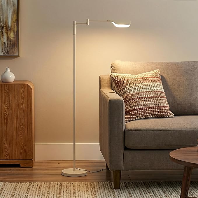 Brightech Leaf Pharmacy LED Reading Lamp, Dimmable Floor Lamp with Easy Rotation Over Chair or Desk for Living Rooms & Offices, Adjustable Standing Tall Lamp, for Sewing & Crafts - Gold and Cream