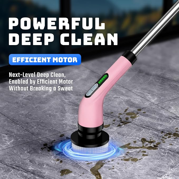 Electric Spin Scrubber - Cordless Bathroom Scrubber with 7 Brush Heads | Dual Speed IPX7 Waterproof Power Scrubber for Heavy-Duty Bathtub, Glass, Tile, and Car Cleaning