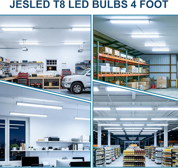 JESLED Flourescent Light Bulbs Replacement 4FT,T8 Led Bulbs 4 Foot Type A+B,24W 3200LM 6000K Frosted,Dual-End Powered,F32T8 or F40T12 Fluorescent Bulbs,Office Shop Warehouse Lights 12Pack
