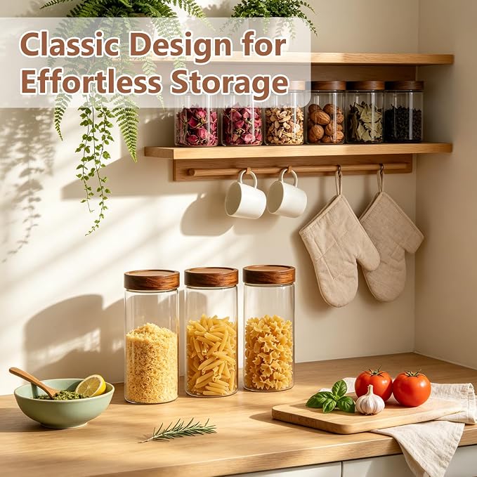 KEYWING 46 fl.oz Glass Storage Jars with Lids, 3 Pack Food Storage Containers For Pantry Organization, Kitchen Airtight Round Canister Set for Cookie, Rice, Flour, Sugar, Snack, Coffee Bean