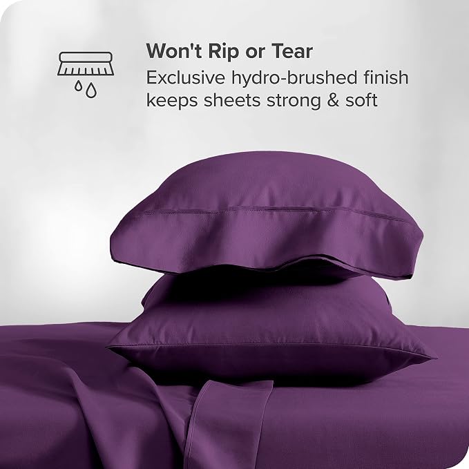 Bare Home Split King Sheet Set - 1800 Ultra-Soft Microfiber Bed Sheets - Double Brushed - Deep Pockets - Easy Fit - 5 Piece Set - Bedding Sheets & Pillowcases (Split King, Plum)