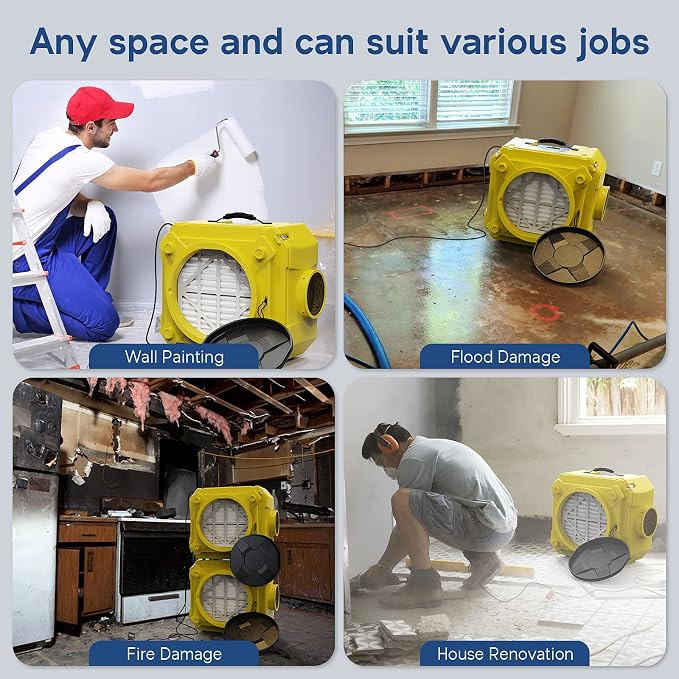 ALORAIR Air Scrubber with 3 Stage Filtration, Stackable Negative Air Machine for Industrial and Commercial Use, Heavy Duty Air Cleaner with MERV-10 Filter, HEPA/Activated carbon Filter, Yellow