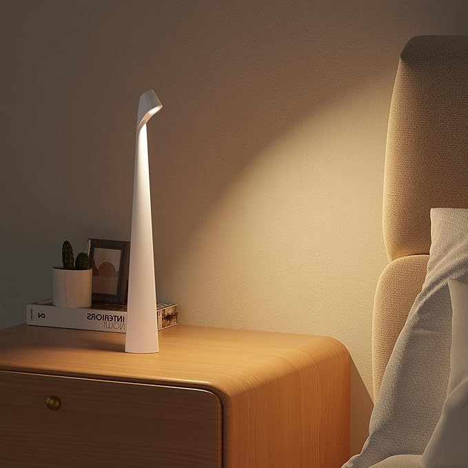HAPYGI Portable Cordless LED Desk Lamp, Rechargeable Wireless Table Lamp, 3-Level Brightness, Patio & Bedside Night Light, Dining Room Ambient Reading Light (White)