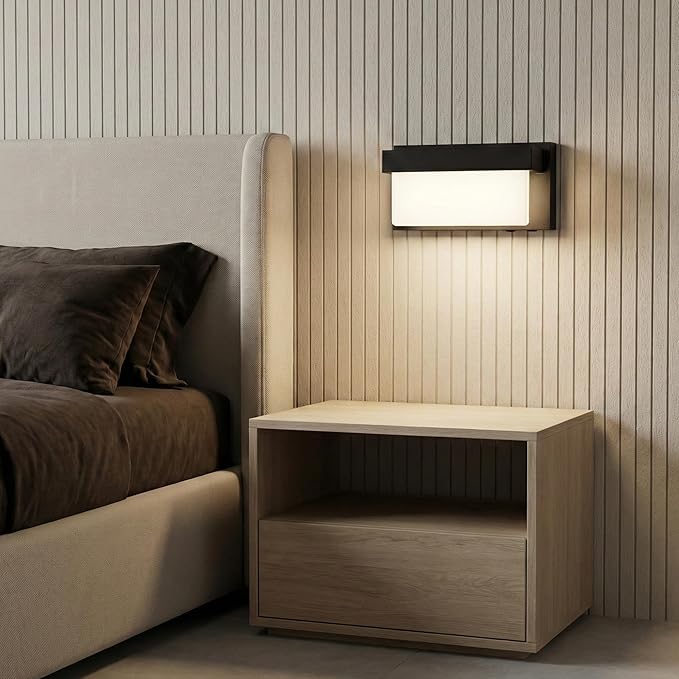 Battery Wall Sconce Black Wall Light with On/Off Switch 8 inch LED Wall Lamp Acrylic Lampshade 3CCT Sconce Wall Lighting