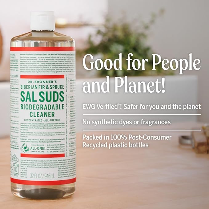 Dr. Bronner's - Nettoyant biodégradable Sal Suds (946 ml, paquet de 2) – Solution nettoyante multi-usage concentrée et savon pour serpillère, pour sols, linge et vaisselle – Formule puissante à base de tensioactifs végétaux