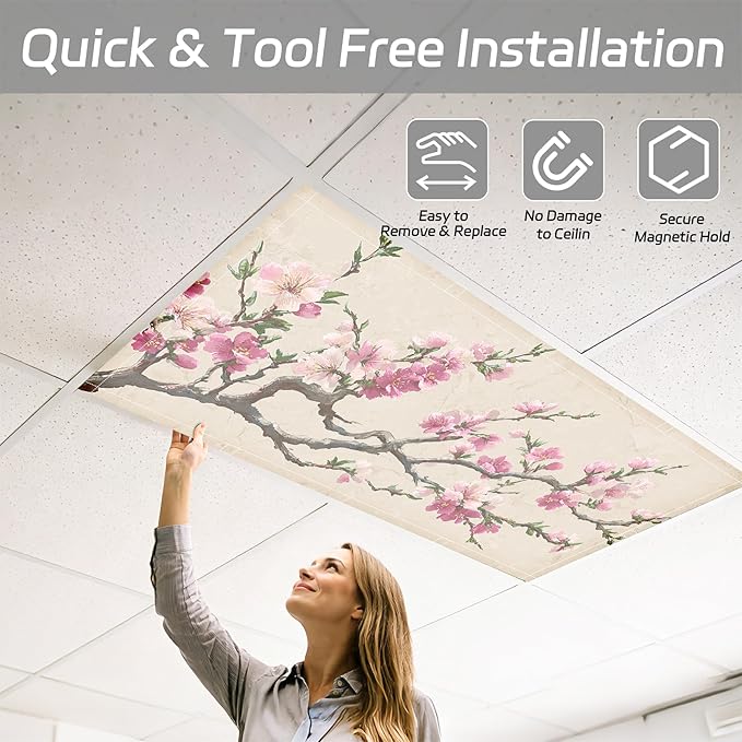 4 Pack 2x4 FT Magnetic Fluorescent Light Covers, Ceiling Light Filters for Classroom Office Home Hospital, Easy Install Decorative Drop Ceiling Panels