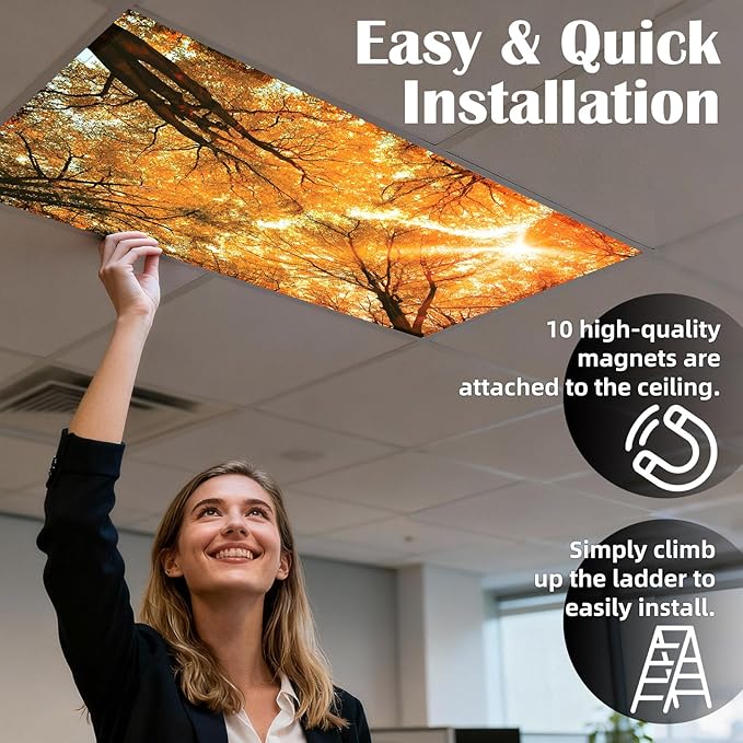 ANGSYLTH 8 Pcs Fluorescent Light Covers - 4 x 2 Feet Covers for Ceiling Lights, 8 x 10 Magnetic Light Filters for Classroom, Office, Hospitals (Autumn & Sunset)
