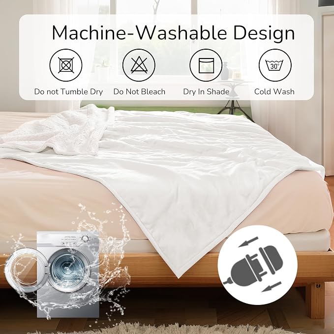 Electric Heated Blanket 90"x100" King Size for Safe All Night, Dual-Sided Microplush Sherpa for Bedroom Couch Use, 4 Heat Settings & 10 Hours Auto Off, Dual Controller, Machine Washable - White