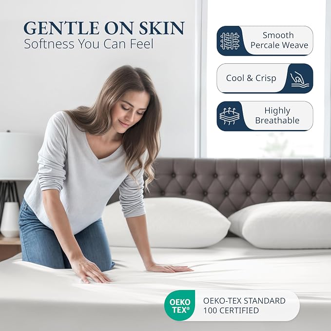 LANE LINEN Full Size Fitted Sheet & Pillowcases (No Flat Sheet) - 100% Organic Cotton Soft & Breathable Percale Weave Sheets - 15'' Deep Pocket for Snug Fit - GOTS Certified - Glacier Grey