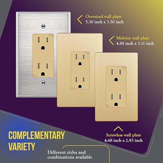 ENERLITES Elite Series Decorator Receptacle Outlet Child Safe Tamper-Resistant, Gloss Finish, Self-Grounding, 2-Pole, Residential Grade, 15A 125V, UL Listed, 61501-TR-GD-10PCS, Gold (10 Pack)