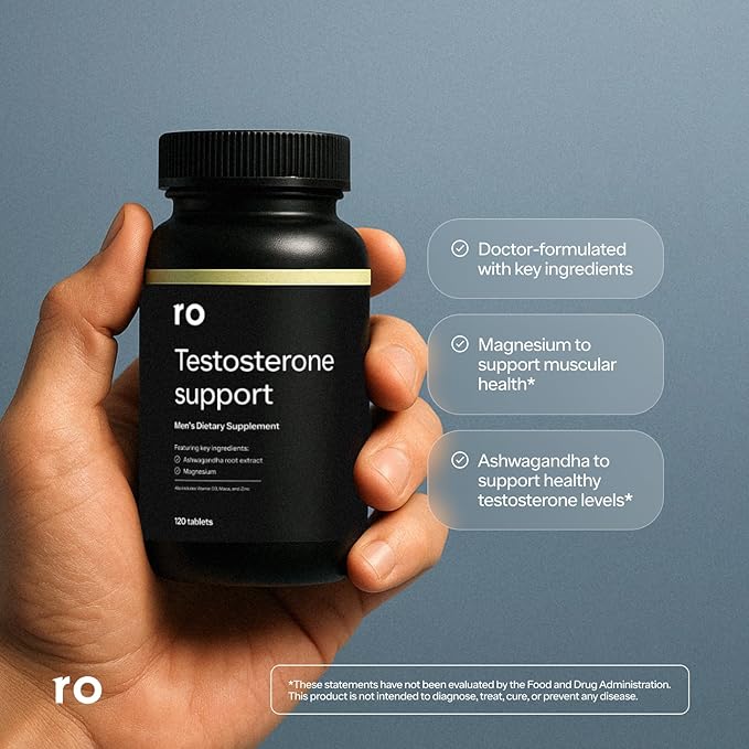 Ro Testosterone Support for Men | Daily Nutritional Supplement with Ashwagandha to Support Healthy Testosterone Levels and Magnesium to Promote Muscular Health | 2-Pack (240 Tablets)