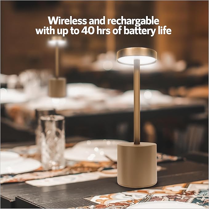 Upper Midland Products 10 Pack - Gold Rechargeable Cordless Table Lamps, Portable LED Desk Lamps, Dimming 5000mAh Rechargeable Battery Powered LED Lighting for Restaurant,Bar, Bedroom, Outdoor, Party
