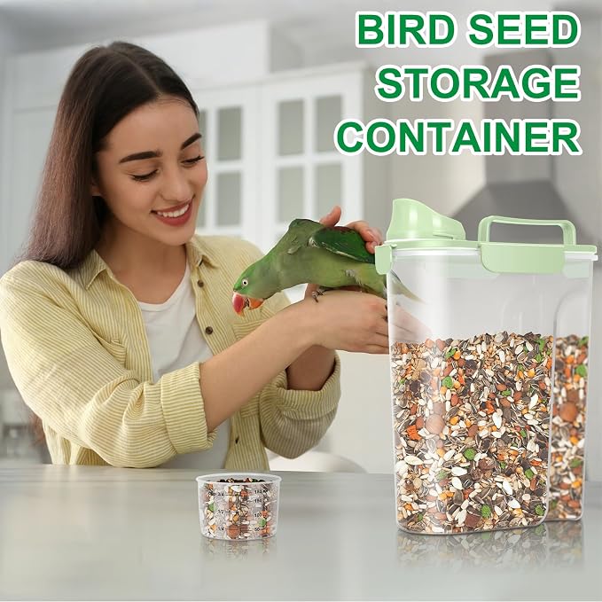 TBMax Pet Dog Cat Food Storage Containers 2 Pack 10 to 14 Lbs, Airtight Cat Food Dispenser with Large Spout & Portable Handle, Travel Dog Treat Storage Bin Bird Seed Container -Light Green/Light Grey