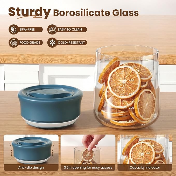 OURCABECUE Wide Mouth Mason Jar 16oz, Newly Upgraded Easy Open Rotating Lid, Food Grade Glass Storage Jar set of 2, for Overnight Oats Yogurt Snacks Candy Jars
