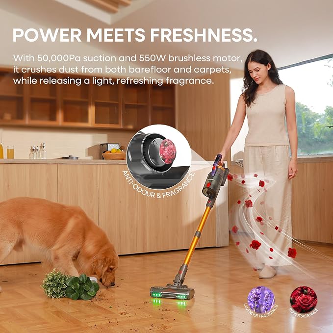 KIPMAX Cordless Vacuum Cleaner,Upgraded 650W/55KPA/70Mins/With No-Drill Charging Station Cordless Stick Vacuum Cleaner,LED Display&Aromatherapy Vacuum Cleaners for Home Pet Hair,for Hard Floor,Carpet