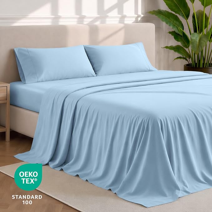 Bare Home Full XL Sheet Set - 1800 Ultra-Soft Microfiber Full Extra Long Bed Sheets - Double Brushed - Deep Pockets - Easy Fit - 4 Piece Set - Bedding Sheets & Pillowcases (Full XL, Light Blue)