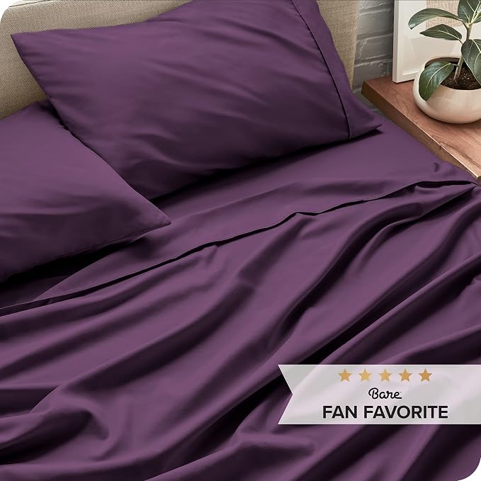 Bare Home Split King Sheet Set - 1800 Ultra-Soft Microfiber Bed Sheets - Double Brushed - Deep Pockets - Easy Fit - 5 Piece Set - Bedding Sheets & Pillowcases (Split King, Plum)
