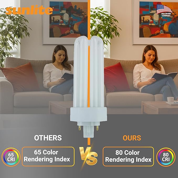 Sunlite PLT26/E/SP Compact Fluorescent Plug-in PLT 4-Pin Triple Tube, 26 Watts, 4-Pin GX24q3 Base, 1800 Lumens, 2700K Soft White, 10 Pack