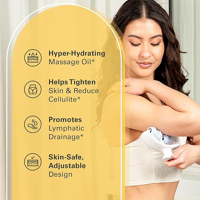 Kit Huile Anti-Cellulite et Masseur de Drainage Lymphatique | Fascia Blaster pour une Peau Lisse et Raffermie | Rouleau Musculaire pour les Bras, Jambes et Ventre Douloureux, 236 ml par M3