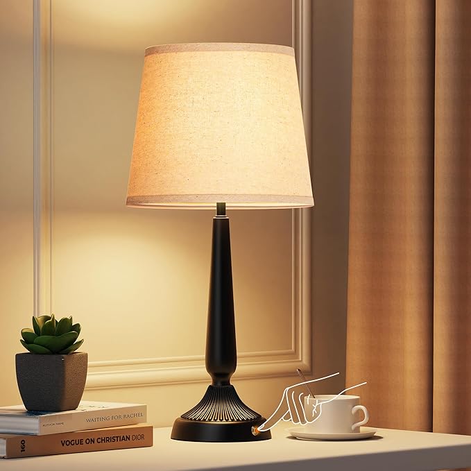 PARTPHONER Cordless Table Lamp, 5000mAh Battery Rechargeable Touch Lamp, 3-Level Brightness Bedside Lamps, Modern Black Iron Design, Desk Lamp for Patio Camping, Dining, Home