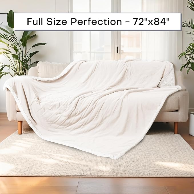 Electric Heated Blanket Full Size 72"x84" – ETL Certified for Safe Overnight, 4 Heat Settings & 10H Auto Off, Dual-Sided Microplush Sherpa for Home Theater Night, Machine Washable – Lvory