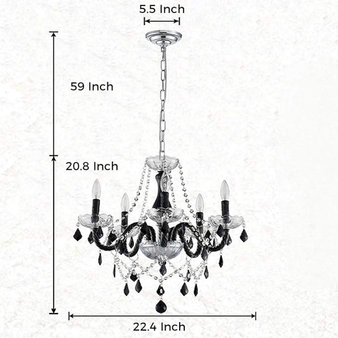Saint Mossi Black and Clear Crystal Chandelier, Modern Pendant Ceiling Lighting Fixture for Dining Room,Bedroom,Living Room, D19 x H19 with Max 59", 5 E12 Socket, Adjustable Chain
