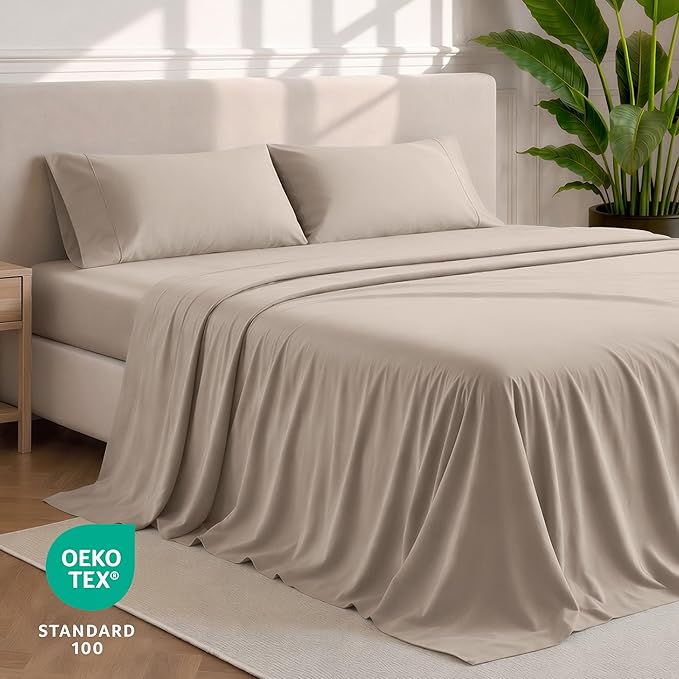 Bare Home King Sheet Set - 1800 Ultra-Soft Microfiber King Bed Sheets - Double Brushed - Deep Pockets - Easy Fit - 4 Piece Set - Bedding Sheets & Pillowcases (King, Pebble)