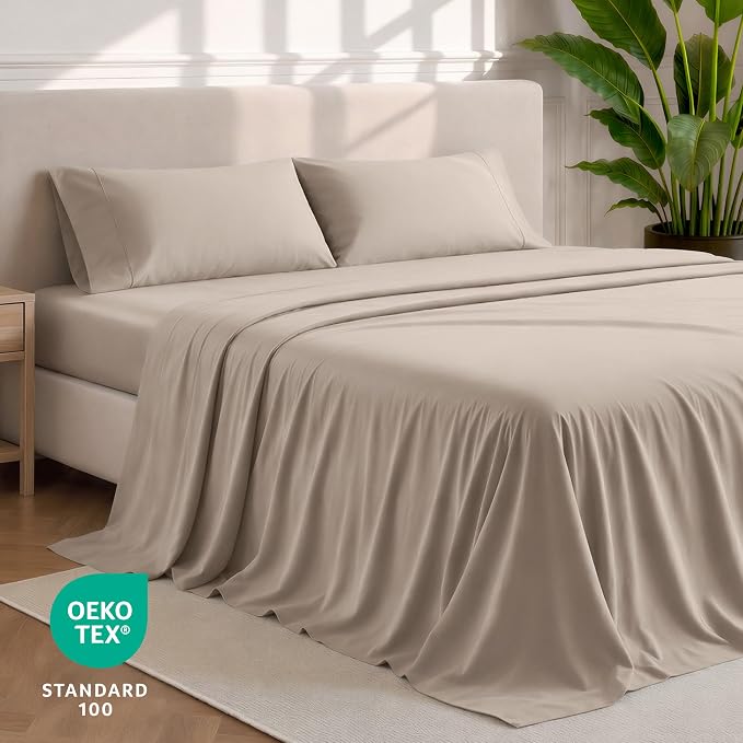 Bare Home Full Sheet Set - 1800 Ultra-Soft Microfiber Full Bed Sheets - Double Brushed - Deep Pockets - Easy Fit - 4 Piece Set - Bedding Sheets & Pillowcases (Full, Pebble)