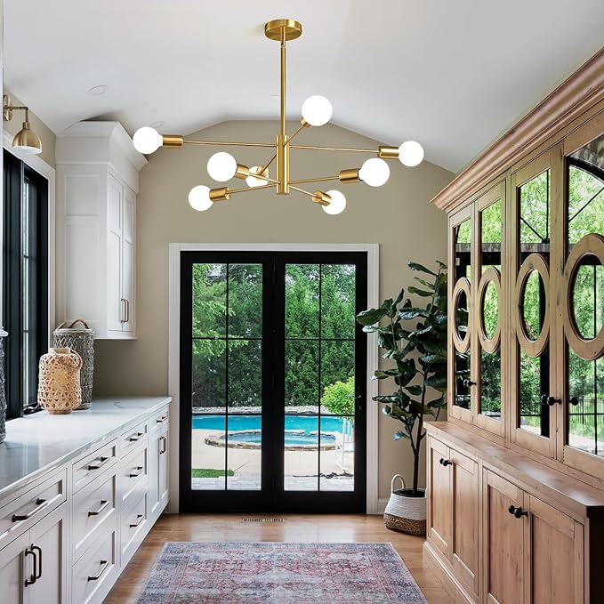 KAISITE Modern Chandelier Sputnik Ceiling Light Fixture 8-Light Gold Chandelier Dining Room Light Over Table Height Adjustable Mid Century Ceiling Hanging Chandelier for Bedroom Kitchen Foyer