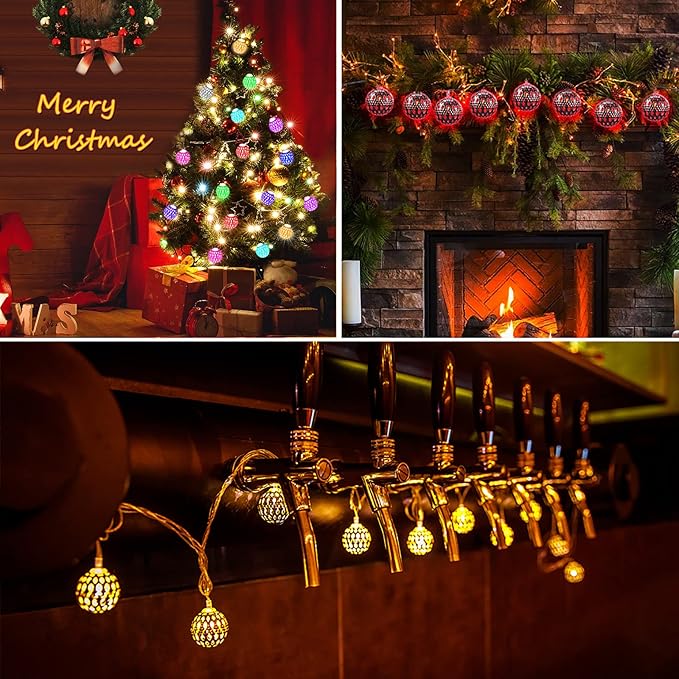 OMIKA 24 Colors Changing Globe String Light for Diwali Decor, 13ft 40 Silver Metal Balls LED Fairy Lights with Remote Timer Moroccan Orb Decorative Diwali Lights for Room Party Christmas Boho Décor