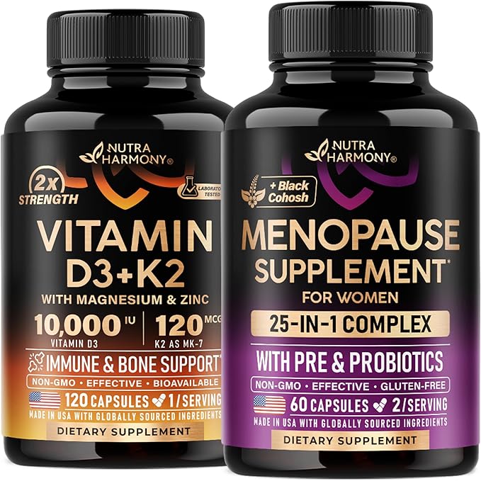 NUTRAHARMONY Gélules de Vitamine D3 K2 et Supplément Ménopause