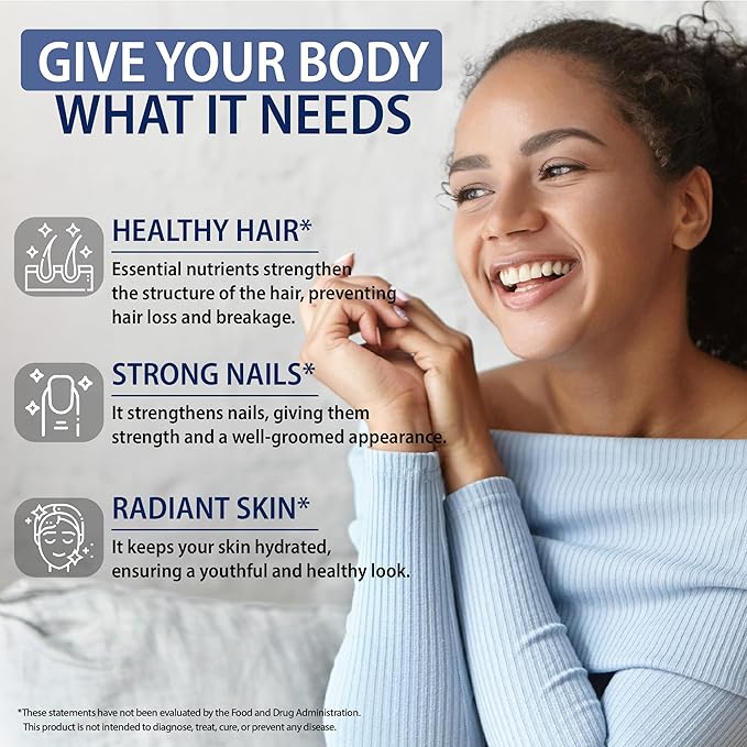 StrongVit Biotin with Hyaluronic Acid, Keratin and Collagen Supplements - 10000mcg for Hair Growth Women and Men - Hair Skin and Nails Vitamins - 120 Capsules