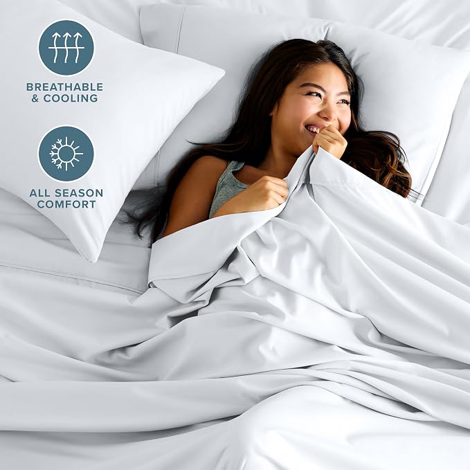 Bare Home Full XL Sheet Set - 1800 Ultra-Soft Microfiber Full Extra Long Bed Sheets - Double Brushed - Deep Pockets - Easy Fit - 4 Piece Set - Bedding Sheets & Pillowcases (Full XL, White)