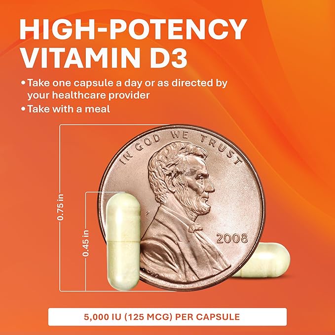 Rugby Vitamin D3 5,000 IU (125 mcg) - Vitamin D Dietary Supplement for Bone, Teeth, and Immune Health, 100 Capsules