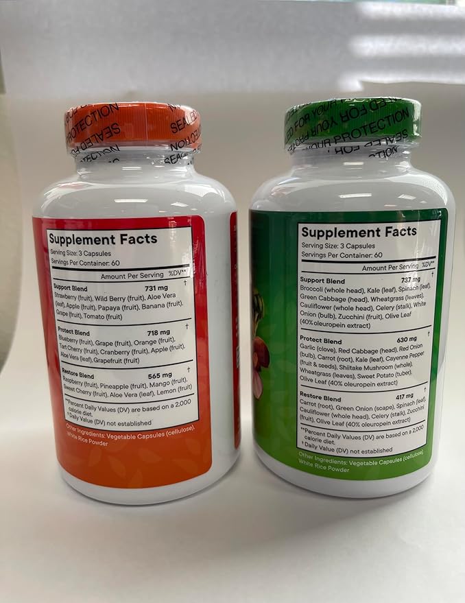 Superaliment à base de fruits et légumes - Gélules de fruits et légumes 100 % entiers, compléments alimentaires et vitamines, avec bêta-carotène (720 capsules (lot de 4))