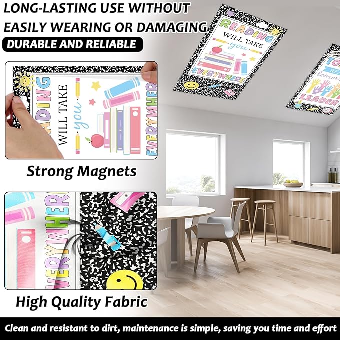 8 Pcs Fluorescent Light Covers with 80 Magnets Decorative for Classroom Ceiling Lights 4 x 2 Ft Magnetic Light Cover Filter Easy Install for Office Hospitals Drop Home Ceiling Supplies (Composition)