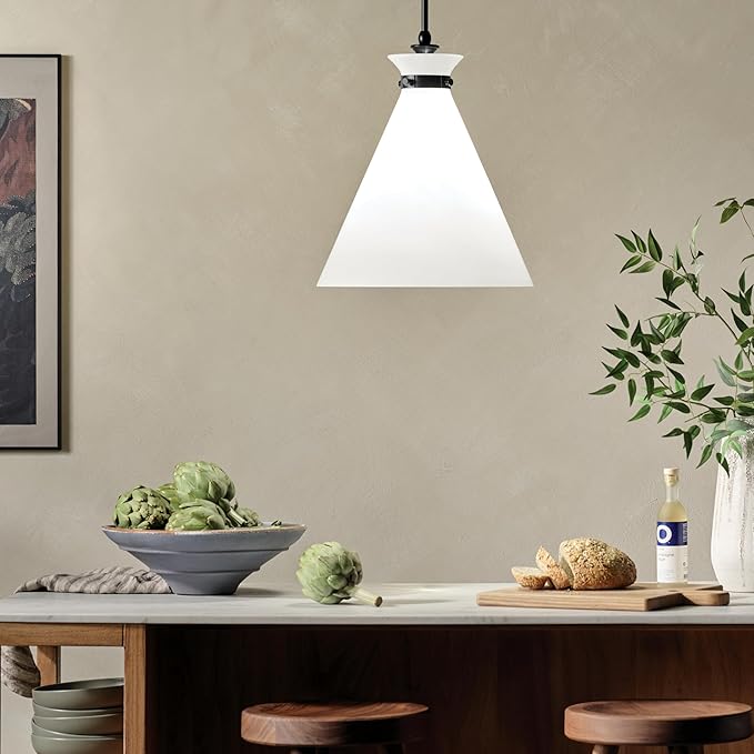 Kichler Laria 1-Light Pendant Light Fixture with Opal Glass, Kitchen Island Hanging Light in Black, Updated Traditional Style for Kitchen Island (19.75" x 16"), 52775BK