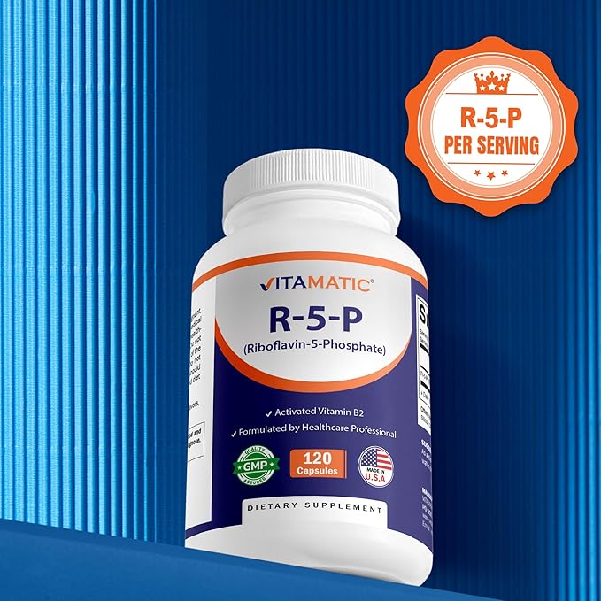 Vitamatic R-5-P Riboflavin-5-Phosphate (Vitamin B2) 50 mg | 120 Capsules | High Potency, Easy-to-Swallow Vegetarian Capsules (Pack of 2)
