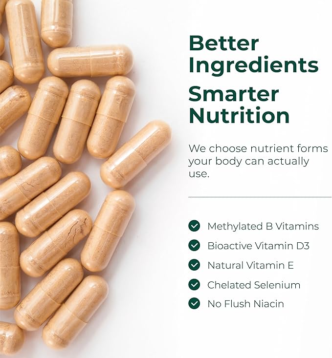Multivitamine méthylée pour hommes avec vitamines biodisponibles, minéraux chélatés, vitamine D, B12, C, A et zinc pour l'énergie, la concentration et la santé immunitaire – Multivitamines et multiméraux premium pour hommes – 60 gélules