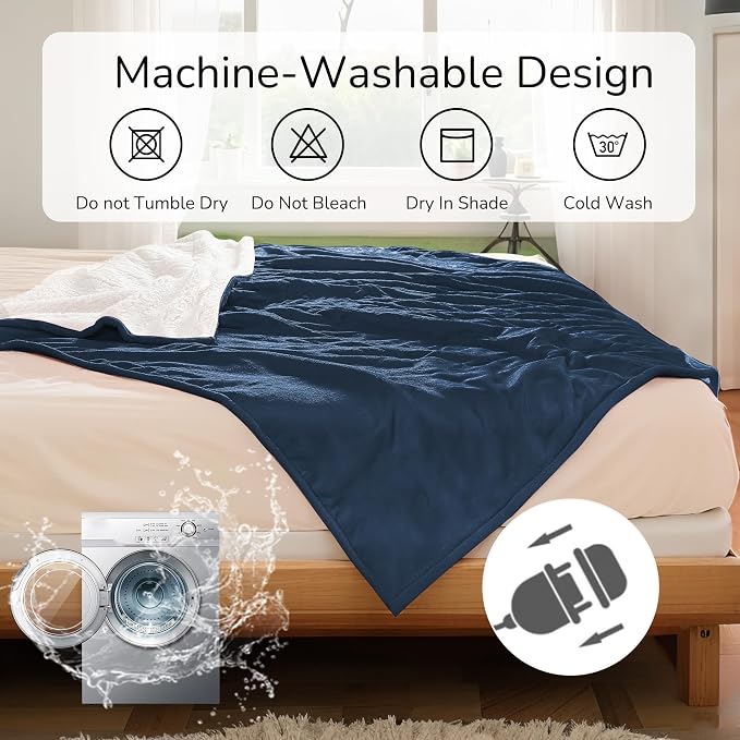 Electric Heated Blanket 90"x100" King Size for Safe All Night, Dual-Sided Microplush Sherpa for Bedroom Couch Use, 4 Heat Settings & 10 Hours Auto Off, Dual Controller, Machine Washable - Dark Blue