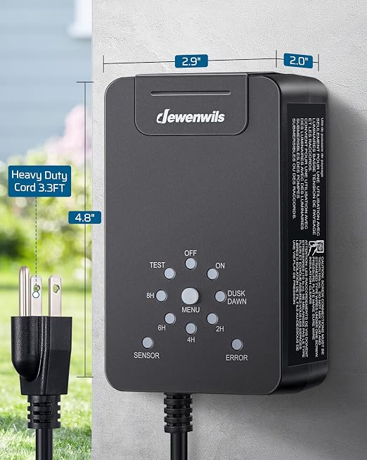 DEWENWILS 60W Low Voltage Transformer, 120V AC to 12V DC, Dusk to Dawn Sensor & Timer, Weatherproof Low Voltage Landscape Transformer for Spotlights, Garden Lights, Pathway Lights…
