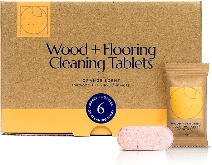 Tablettes de nettoyage pour bois et sols CLEANOMIC (6 unités) - Tablettes nettoyantes multi-usages pour la maison (parfum orange)