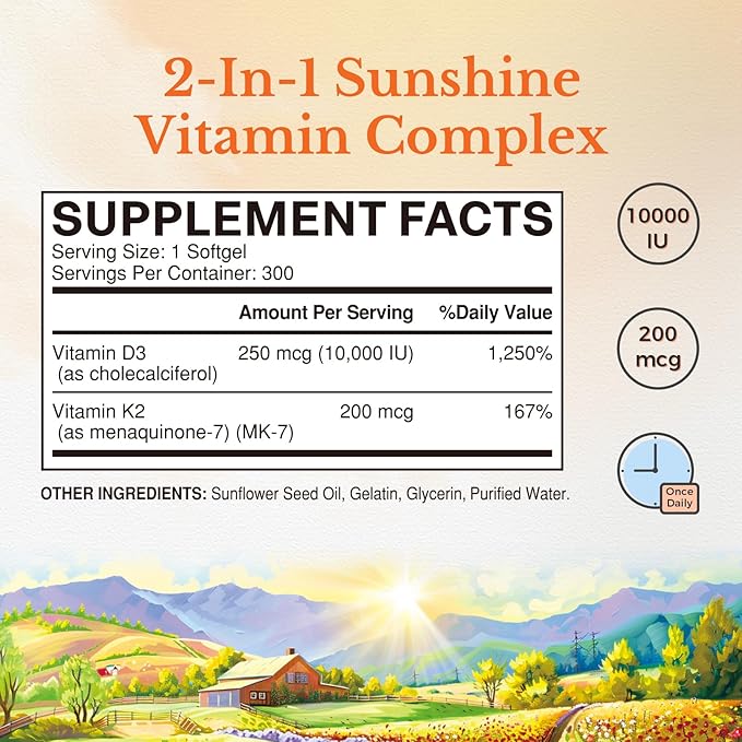 Vitalitown Vitamin D3 K2 & Multivitamin Bundle - Vitamin D3 + K2 10000 IU(Item 1) + Multivitamin with Iron & Zinc (Item 2)