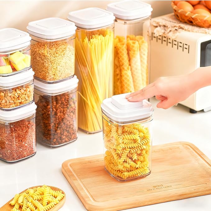 UFORU Pop Top Food Storage Container Set | 8Pcs Airtight Cereal Storage Organizer Canisters with Pop Lids, BPA-Free, Vacuum Seal & One-button Opening, Stackable Pantry Containers for Dry Food Storage