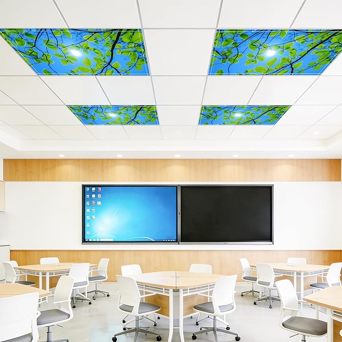 4 Pack 2x4 FT Magnetic Fluorescent Light Covers, Ceiling Light Filters for Classroom Office Home Hospital, Easy Install Decorative Drop Ceiling Panels