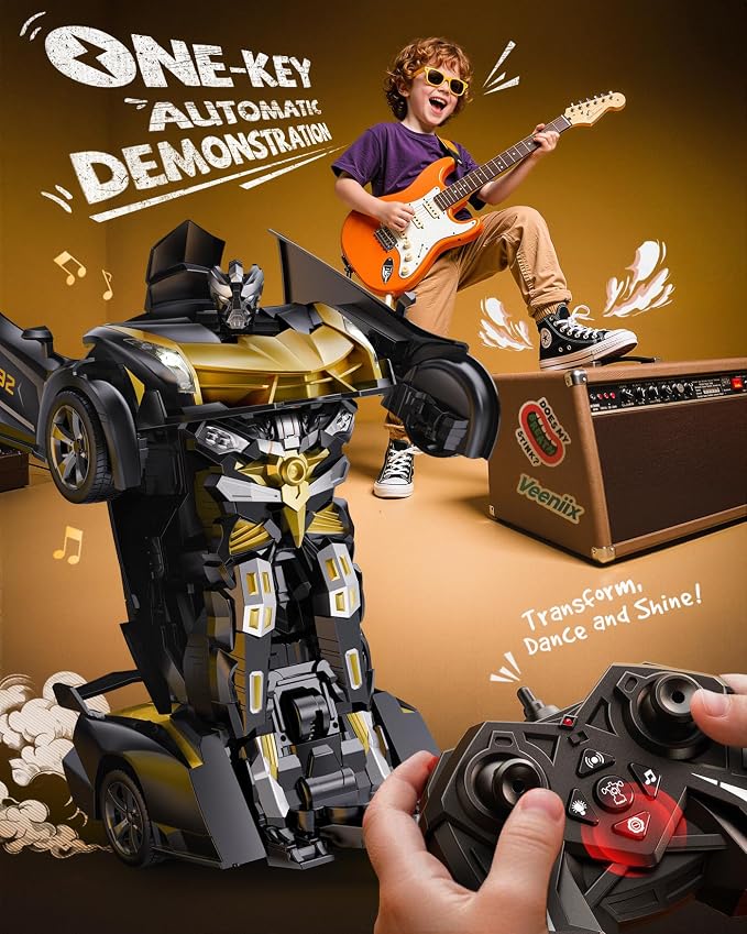Veeniix V992 Transform Robot Remote Control Car, 2-in-1 RC Toy Car with Sound & Light, 1:14 Scale, Gesture Sensing, One-Key Deformation, Birthday Gift Toy for 4-8+ Year Old Boys Girls
