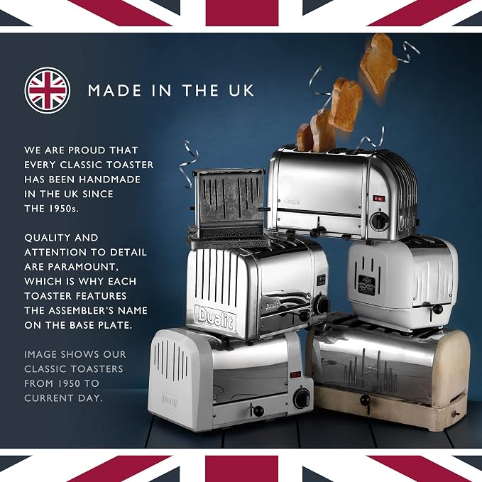 Dualit Classic 2 Slice NewGen Toaster - Stainless Steel - Hand Built in the UK - Replaceable ProHeat elements - Defrost Bread - Mechanical Timer - Evergreen Classic Toaster