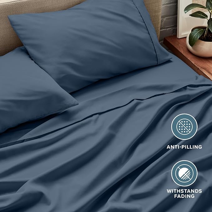 Bare Home Split Head Flex King Sheet Set - 1800 Ultra-Soft Microfiber Bed Sheets - Double Brushed - Deep Pockets - Easy Fit - 4 Piece Set - Bedding Sheets & Pillowcases (Bering Sea)