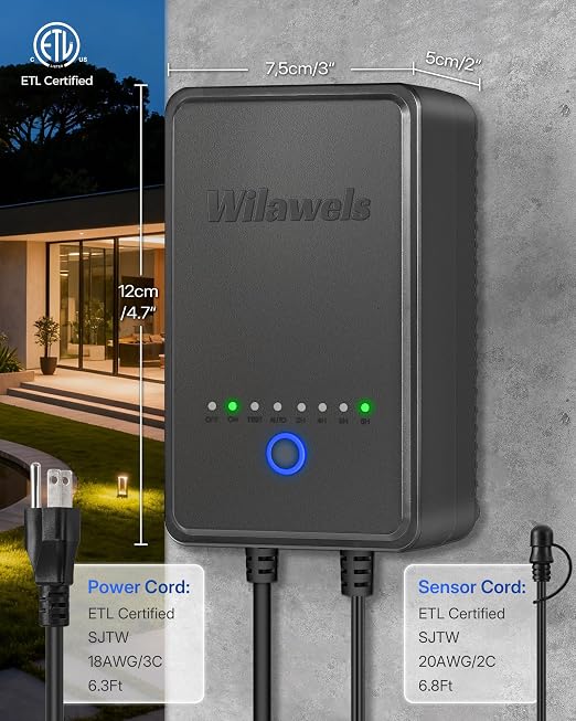 120W Low Voltage Landscape Transformer, Weatherproof Outdoor Low Voltage Transformer, 120V AC to 12V DC, Landscape Lighting Transformer with Timer and Photocell Sensor, ETL Listed A03LT06